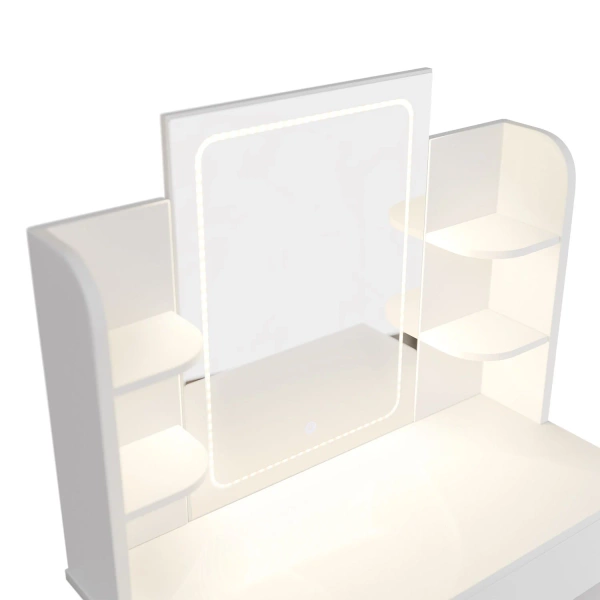 TOALETKA KOSMETYCZNA Z LUSTREM LED DO MAKIJAŻU WIZAŻU BIAŁA 90x40x140 CM