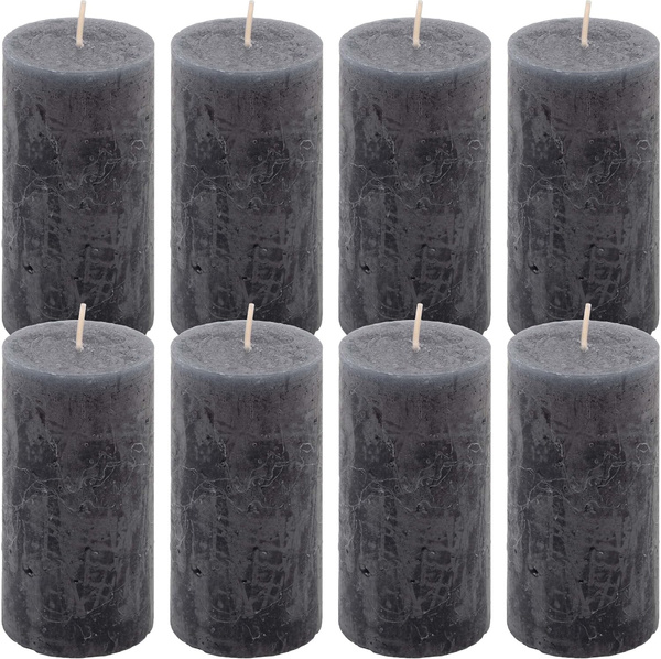 ŚWIECE STOŁOWE ANTRACYTOWE RUSTYKALNE 8 SZT 5x10 CM ŚWIECZKI KOLUMNOWE