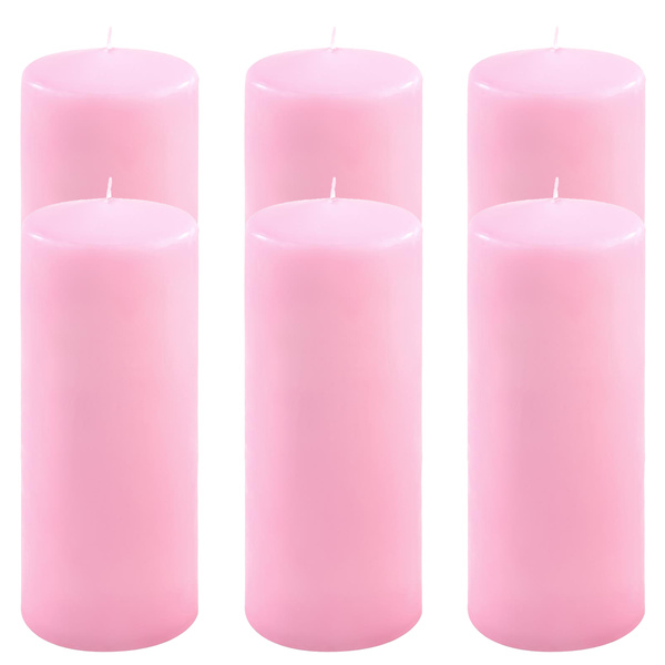 ŚWIECE STOŁOWE RÓŻOWE 6 SZT 20x7,5 CM ŚWIECZKI TRADYCYJNE KOLUMNOWE