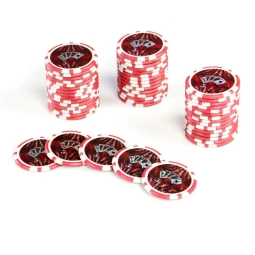 50x ŻETONY LASEROWE 12G WARTOŚĆ 5 DO POKERA RDZEŃ METAL CHIPS OCEAN RED