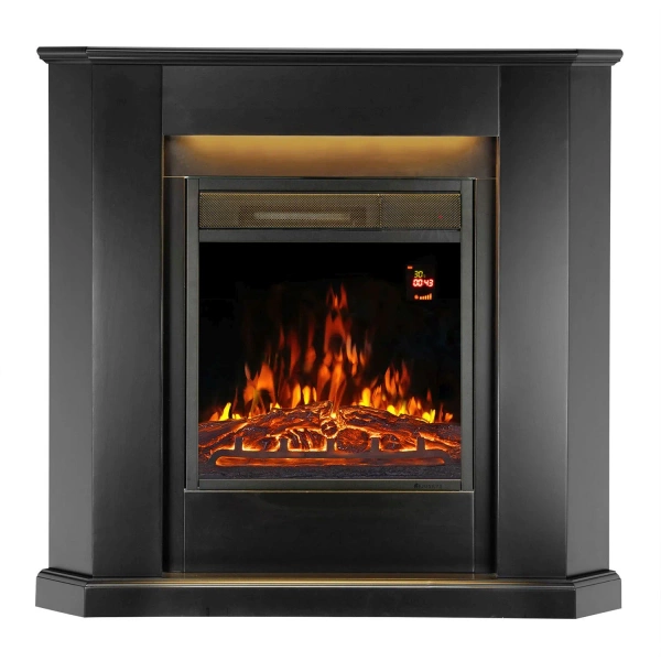 KOMINEK ELEKTRYCZNY 2000W 2 TRYBY CZARNY NAROŻNY Z EFEKTEM PŁOMIENIA+ LED