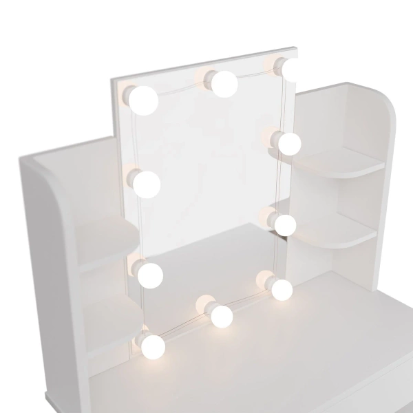 TOALETKA KOSMETYCZNA Z LUSTREM 10x LED DO MAKIJAŻU WIZAŻU BIAŁA 90x40x140CM