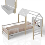 ŁÓŻKO DZIECIECE DOMEK YARI 90x200 CM Z BIURKIEM DLA DZIECKA BIAŁE NATURALNE