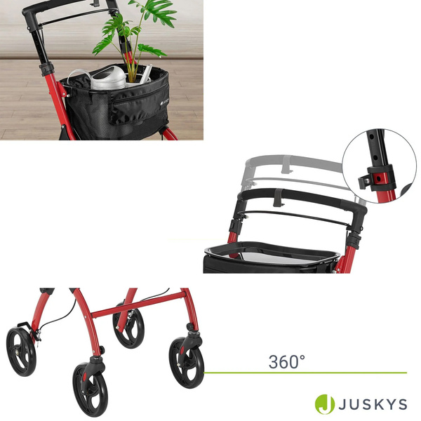 CZERWONY ROLLATOR BALKONIK NA KÓŁKACH REHABILITACYJNY CHODZIK