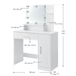 TOALETKA KOSMETYCZNA Z LUSTREM LED DO MAKIJAŻU WIZAŻU BIAŁA ZOEY 90x38x137