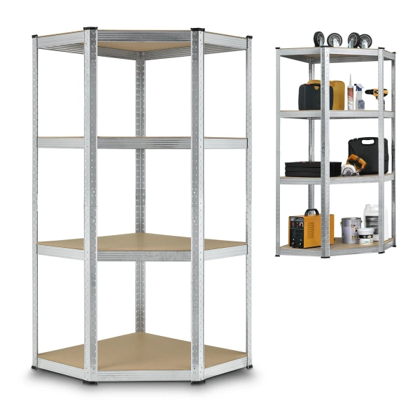 REGAŁ NAROŻNY METALOWY MAGAZYNOWY 160x75x40CM 320KG PIWNICA GARAŻ SREBRNY