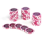 50x ŻETONY LASEROWE 12G WARTOŚĆ 5000 DO POKERA RDZEŃ METAL CHIPS OCEAN PINK