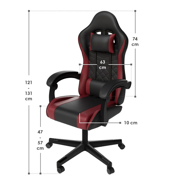 FOTEL GAMINGOWY BIUROWY KUBEŁKOWY GRACZA OBROTOWY HYPERSEAT CZARNY BORDOWY