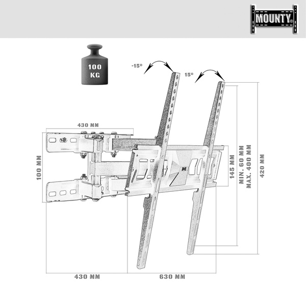 REGULOWANY UCHWYT ŚCIENNY WIESZAK TV LCD LED 40-86 CALI
