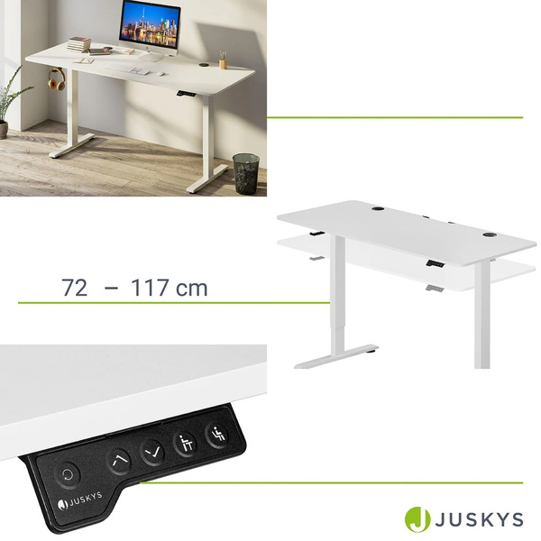 BIURKO ELEKTRYCZNE 140x60 REGULOWANE BIAŁE Z REGULACJĄ WYSOKOŚCI I PAMIĘCIĄ