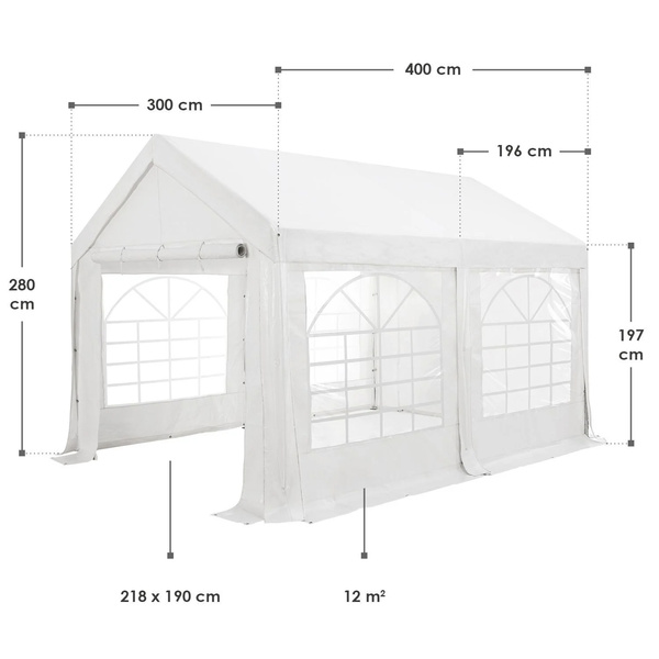 NAMIOT OGRODOWY 3X4M PAWILON IMPREZOWY HANDLOWY DRZWI BIAŁY UV WODOODPORNY