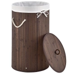 OKRĄGŁY KOSZ NA PRANIE BAMBUS 55L Z POKRYWĄ I WORKIEM NATURALNY EKO BRĄZOWY