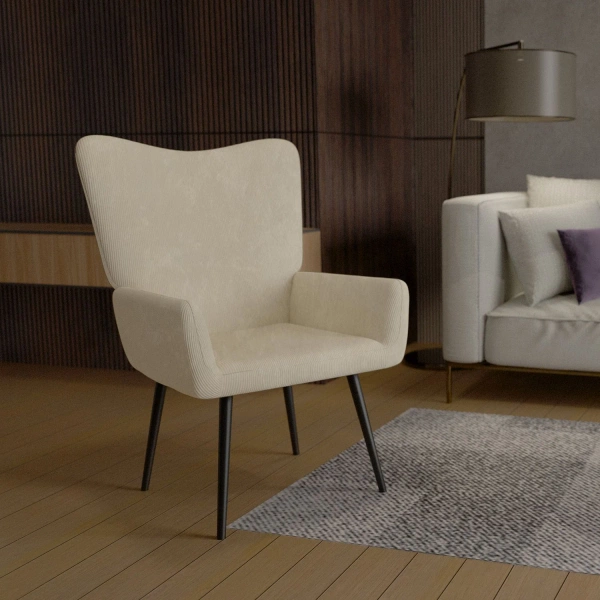 FOTEL USZAK RELAKSACYJNY WYPOCZYNKOWY SKANDYNAWSKI STYL BEŻOWY SZTRUKS