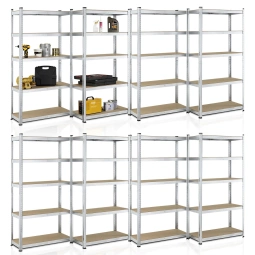 8x REGAŁ MAGAZYNOWY 180x90x40CM 7000KG SREBRNY METALOWY PÓŁKI GARAŻ PIWNICA