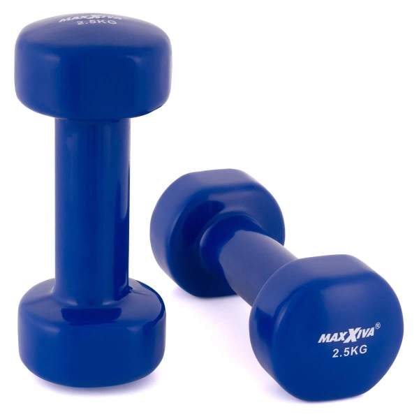 ZESTAW HANTLE WINYLOWE 2x 2,5 KG MAXXIVA NIEBIESKIE CIĘŻARKI FITNESS