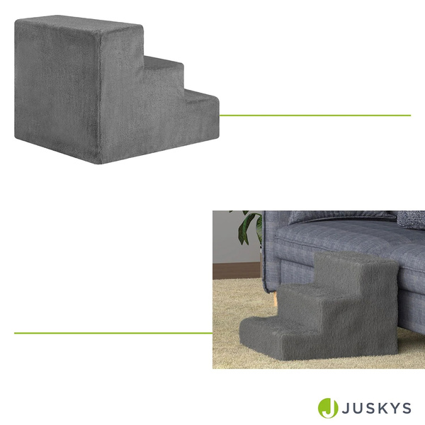 SCHODKI DLA PSA KOTA ZWIERZĄT SCHODY TIMMY 36 CM 3 STOPNIE SZARE PLUSZOWE