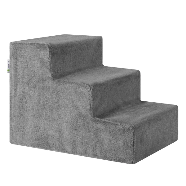 SCHODKI DLA PSA KOTA ZWIERZĄT SCHODY TIMMY 36 CM 3 STOPNIE SZARE PLUSZOWE
