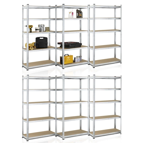 6x REGAŁ MAGAZYNOWY 180x90x40CM 5250KG SREBRNY METALOWY PÓŁKI GARAŻ PIWNICA
