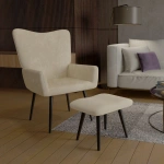 FOTEL USZAK Z PODNÓŻKIEM WYPOCZYNKOWY SKANDYNAWSKI STYL BEŻOWY SZTRUKS