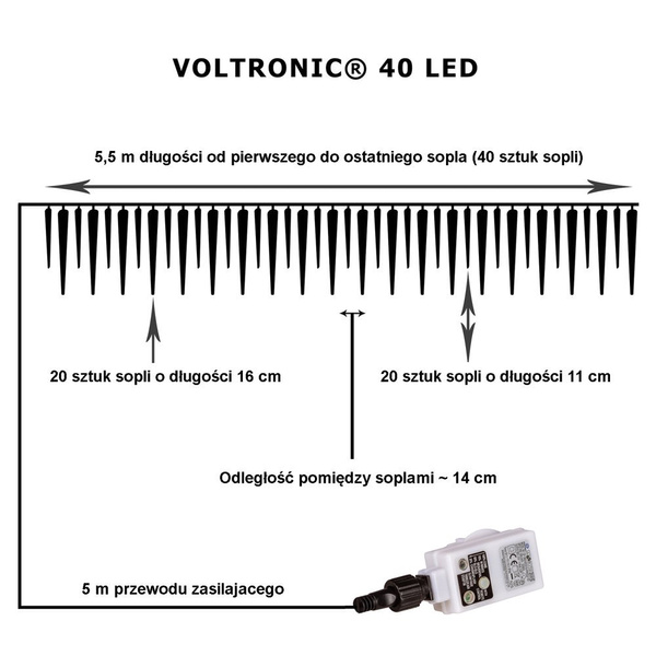 LAMPKI CHOINKOWE SOPLE 40 BIAŁYCH DIOD LED + PILOT