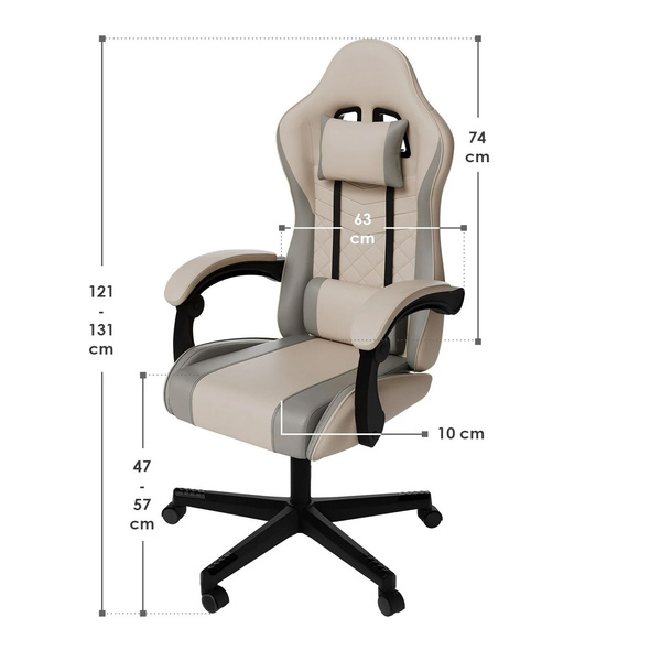 FOTEL GAMINGOWY BIUROWY KUBEŁKOWY GRACZA OBROTOWY HYPERSEAT BEŻOWY SZARY