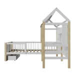 ŁÓŻKO DZIECIECE DOMEK YARI 90x200 CM Z BIURKIEM DLA DZIECKA BIAŁE NATURALNE