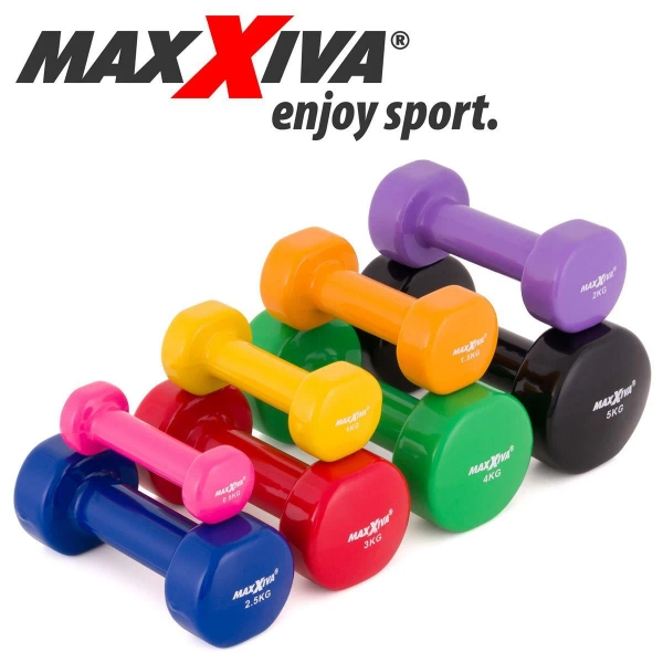 ZESTAW HANTLE WINYLOWE 2x 2,0 KG MAXXIVA FIOLETOWE CIĘŻARKI FITNES HANTELKI