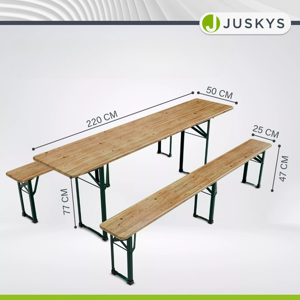 ZESTAW PIWNY STÓŁ 220CM + 2 ŁAWKI SKŁADANE OGRÓD FESTYN BIESIADA CATERING
