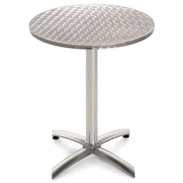 SKŁADANY STÓŁ BISTRO OKRĄGŁY 60CM SREBRNY NA OGRÓD TARAS BALKON ALUMINIUM