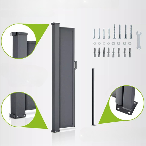 SZARA MARKIZA BOCZNA ROZSUWANA 500x200 CM WYSUWANA ROLETA OSŁONA TARASOWA