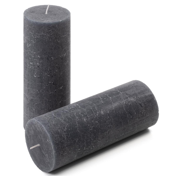 ŚWIECE STOŁOWE ANTRACYTOWE RUSTYKALNE 2 SZT 7,5x20 CM ŚWIECZKI KOLUMNOWE