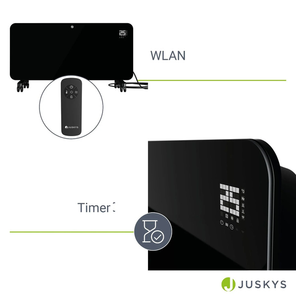 GRZEJNIK ELEKTRYCZNY 2000W CZARNY SZKLANY STOJĄCY ŚCIENNY + WLAN WIFI