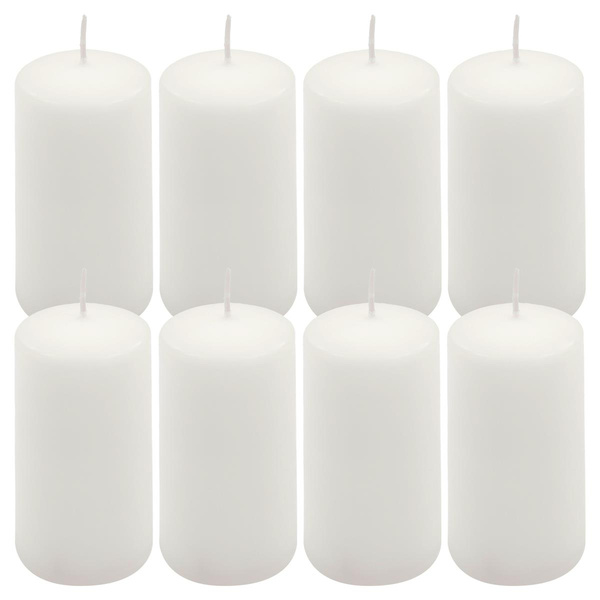 ŚWIECE STOŁOWE BIAŁE 8 SZT 10x5 CM DEKORACYJNE ŚWIECZKI WALCOWE TRADYCYJNE