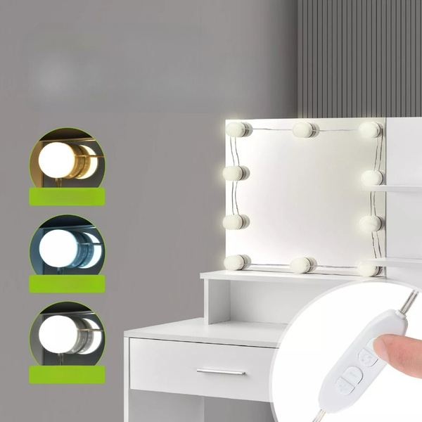 TOALETKA KOSMETYCZNA Z LUSTREM LED DO MAKIJAŻU WIZAŻU BIAŁA ZOEY 90x38x137