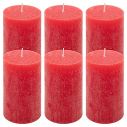 ŚWIECE STOŁOWE CZERWONE RUSTYKALNE 6 SZT 6,8x11,5 CM ŚWIECZKI KOLUMNOWE