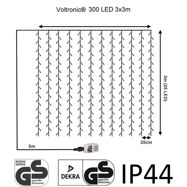 WIELOKOLOROWA KURTYNA ŚWIETLNA ZWISAJĄCE LAMPKI SOPLE 3x3M 300 DIOD