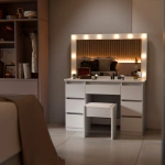 TOALETKA KOSMETYCZNA LILIA Z LED, LUSTREM I 7 SZUFLADAMI BIAŁA + PUFA MELLY