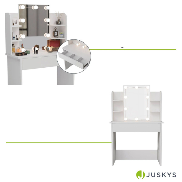 TOALETKA KOSMETYCZNA Z LUSTREM 10x LED DO MAKIJAŻU WIZAŻU BIAŁA 90x40x140CM