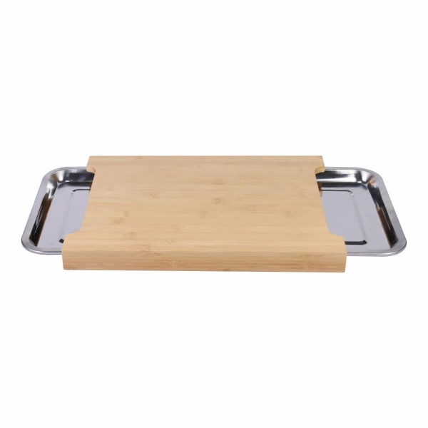 DESKA DO KROJENIA BAMBUS Z DWOMA NACZYNIAMI MISAMI ALUMINIOWYMI 40X29 CM