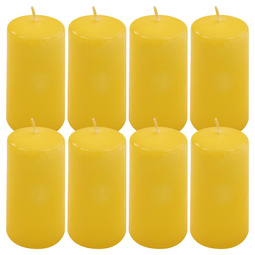 ŚWIECE STOŁOWE ŻÓŁTE 8 SZT 10x5 CM DEKORARCYJNE ŚWIECZKI WALCOWE TRADYCYJNE