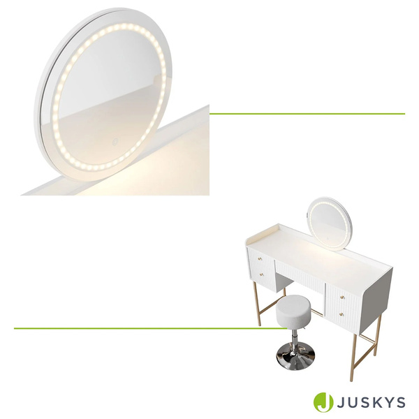 TOALETKA KOSMETYCZNA Z LUSTREM LED DO MAKIJAŻU WIZAŻU BIAŁA + ZŁOTO + HOKER