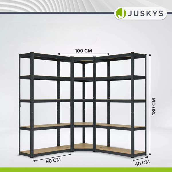 ZESTAW REGAŁÓW METALOWYCH 3 SZTUKI BASIC + NAROŻNY CORNER 180x90x40 cm MDF