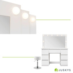 TOALETKA KOSMETYCZNA LILIA Z LED LUSTREM 7 SZUFLADAMI BIAŁA + HOKER TONIA 