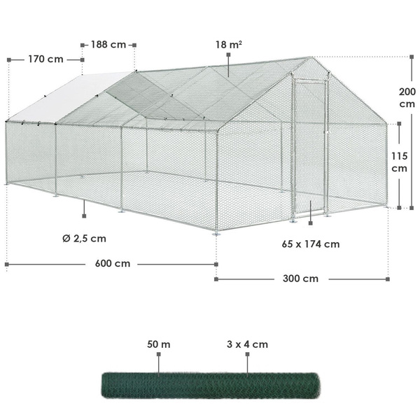 WOLIERA KURNIK KOJEC WYBIEG KLATKA DLA  KURCZĄT KRÓLIKÓW 3x6m