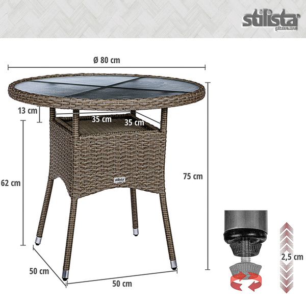 STOLIK KAWOWY OKRĄGŁY 80 CM TECHNORATTAN BALKON