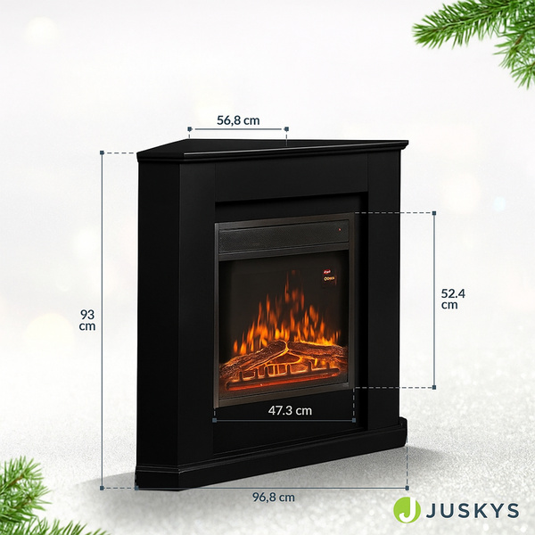 KOMINEK ELEKTRYCZNY 2000W 2 TRYBY CZARNY NAROŻNY Z EFEKTEM PŁOMIENIA+ LED