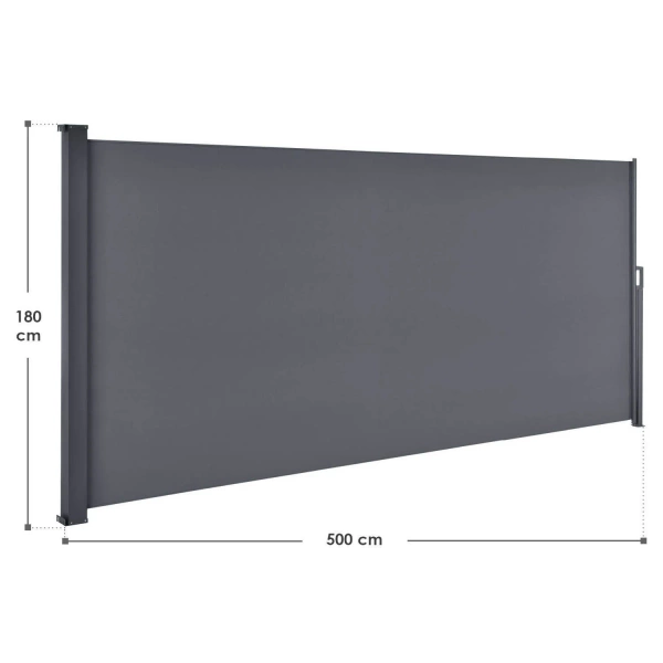 SZARA MARKIZA BOCZNA ROZSUWANA 500x200 CM WYSUWANA ROLETA OSŁONA TARASOWA