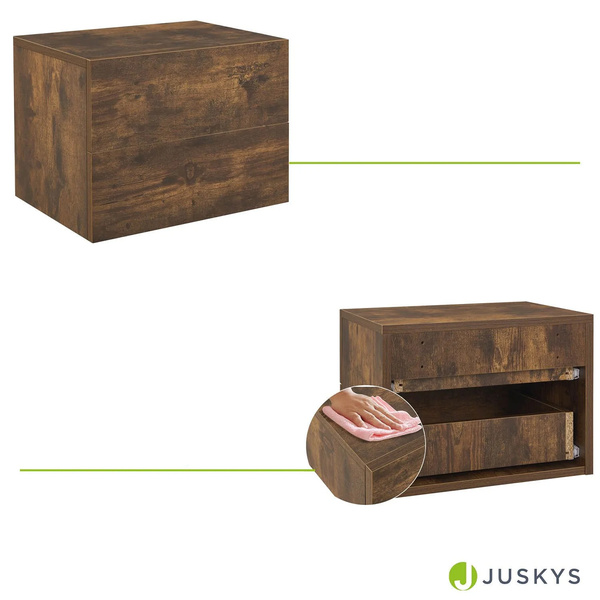 WISZĄCA SZAFKA NOCNA 2 SZUFLADY 40x29x30 CM DREWNOPODOBNA RUSTYKALNA