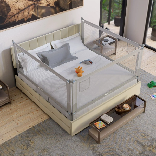 BARIERKA OCHRONNA DO ŁÓŻKA 200 CM OCHRONNA DLA DZIECKA REGULOWANA SZARA