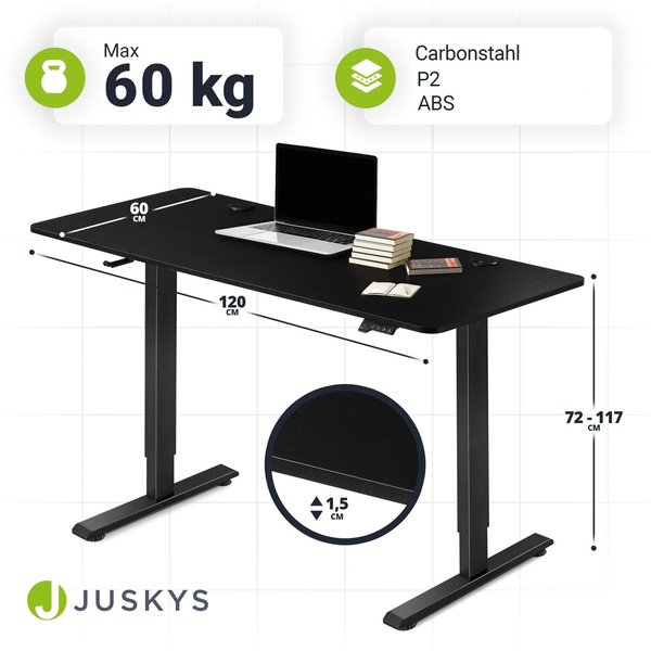 BIURKO ELEKTRYCZNE 120x60 REGULOWANE CZARNE Z REGULACJĄ WYSOKOŚCI PAMIĘCIĄ